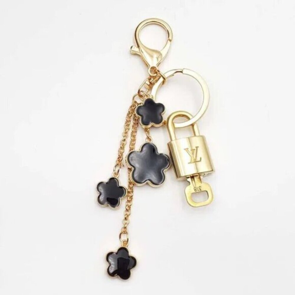 Louis Vuitton Gold Padlock Key 🔒 Authentic LV Charm + Unbranded Flower Keychain